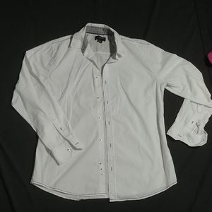 Attention Men's White Contratst Stictched Dress Shirt Size M